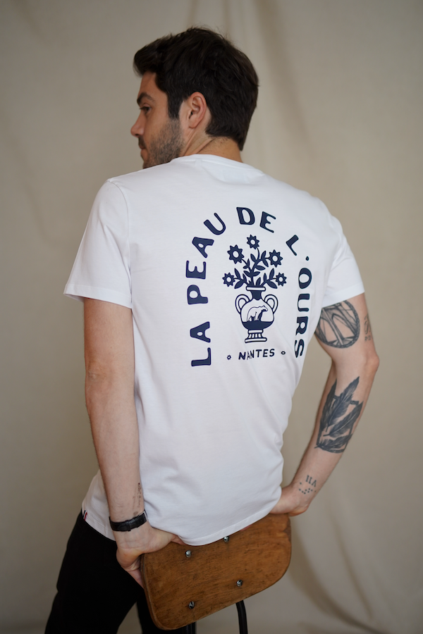 T-shirt Ours grec Blanc • Broderie bleu marine