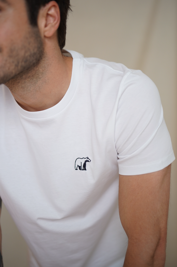 T-shirt Ours grec Blanc • Broderie bleu marine